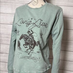 Zutter Sage Green 'Long Live Cowboys' Crew Neck Sweatshirt Size Small